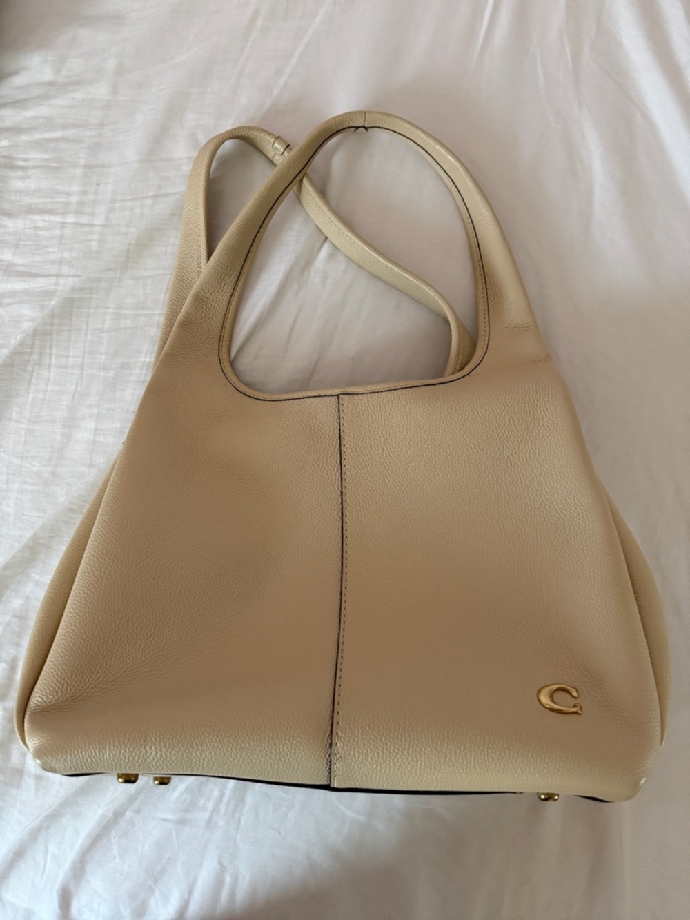 Coach Pebbled Leather Shoulder Bag in Beige